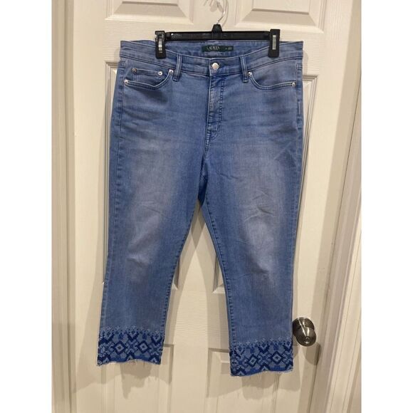 Lauren Ralph Lauren Jeans Women Size 14 Blue Cotton Denim Mid Rise Outdoor Pant - Picture 1 of 9